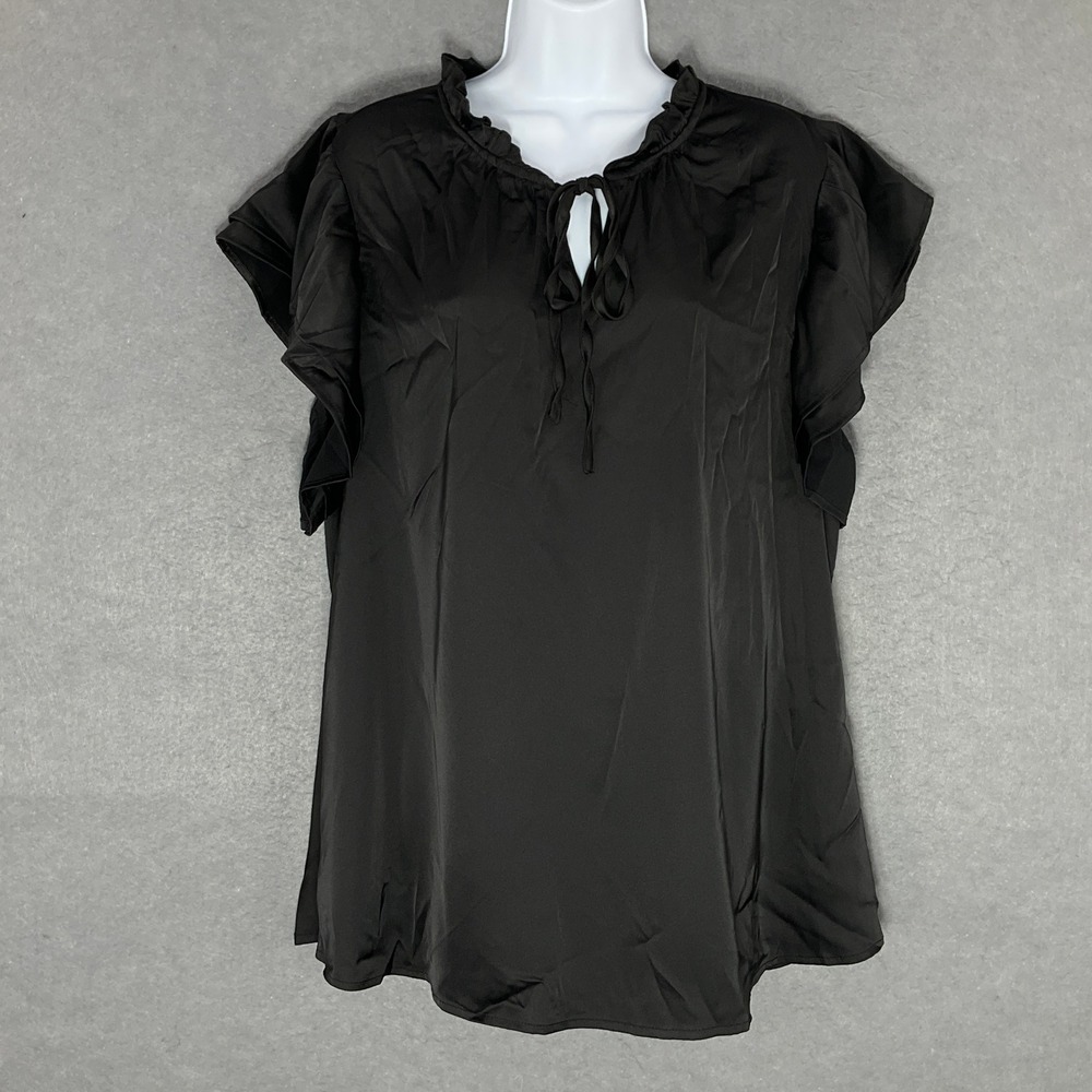 Flower & Feather Top 3XL Black Ruffle Sleeve Blouse Whimsigoth Witchy‎ Dark